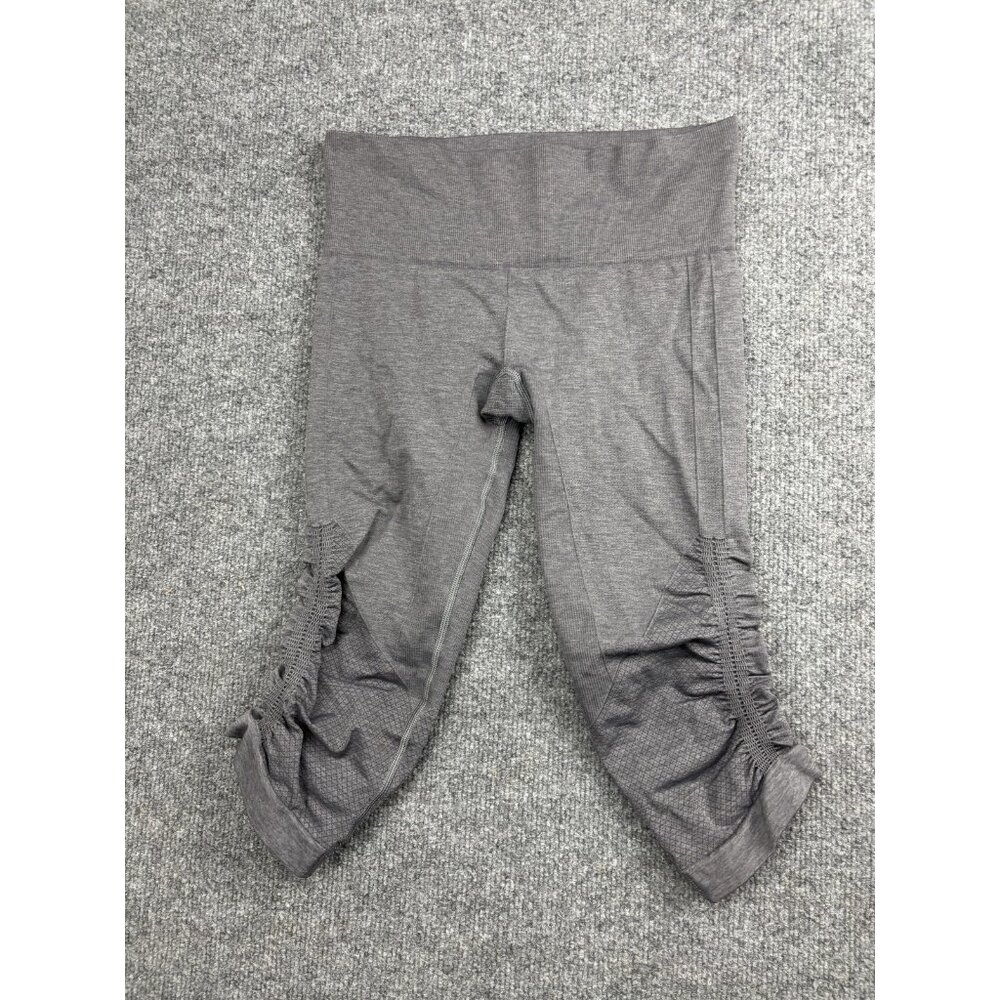Lululemon Capri Leggings Womens Gray Ruched Mesh Sides High Rise Yoga Pants